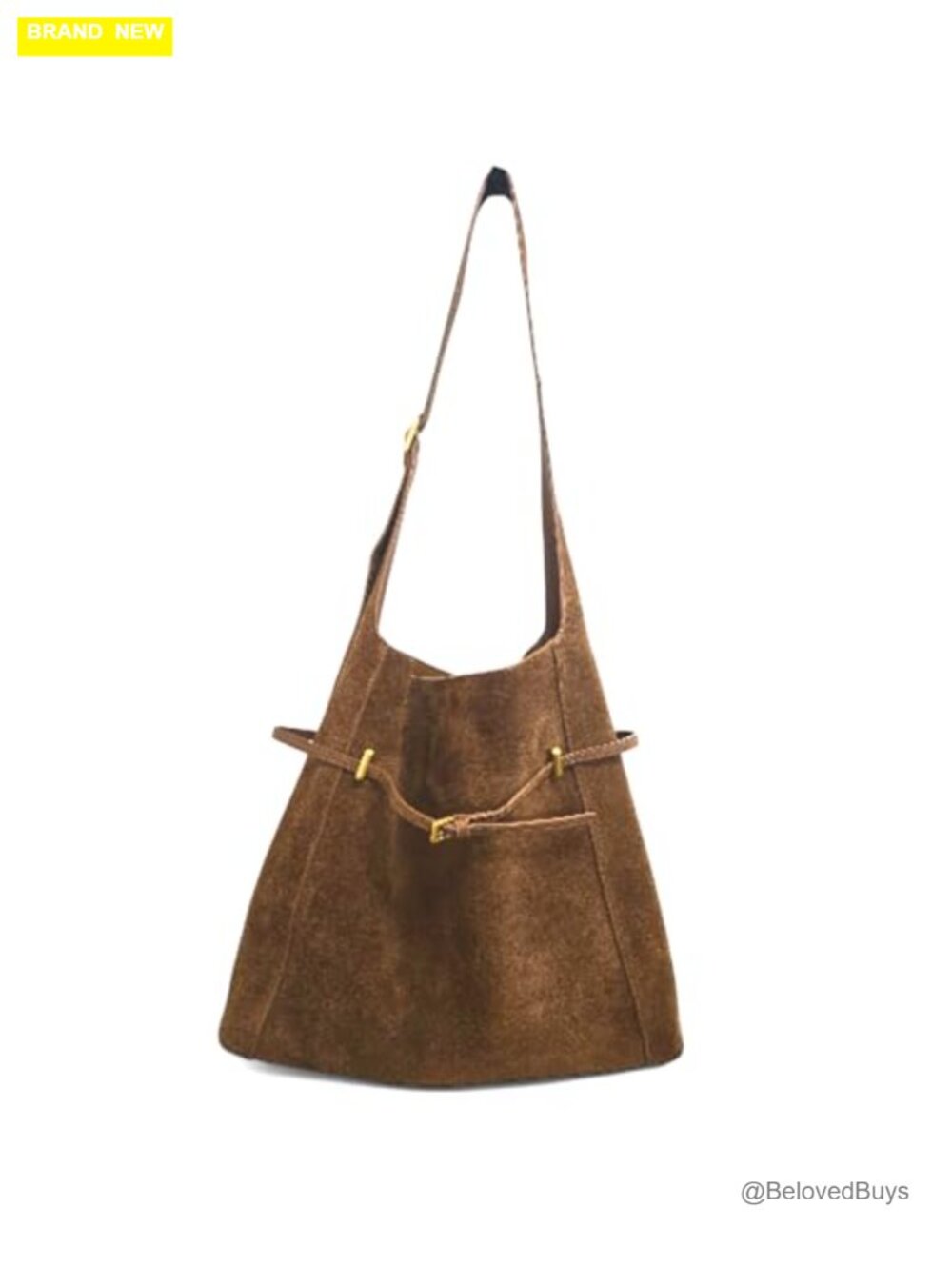 Genuine Suede Hobo Bag with Gold Hardware, Adjustable Strap, Inner Pouch - Picture 5 of 5